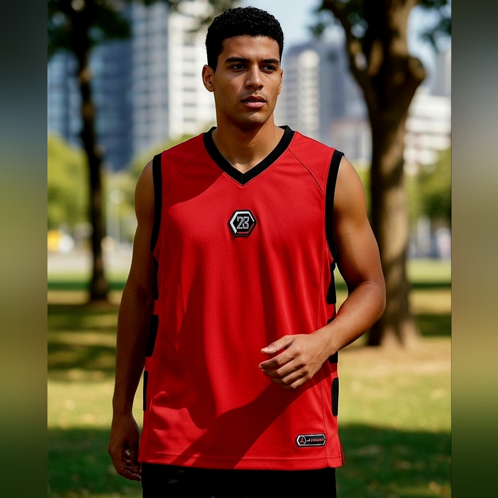 Air Jordan Red and Black Basketball Jersey